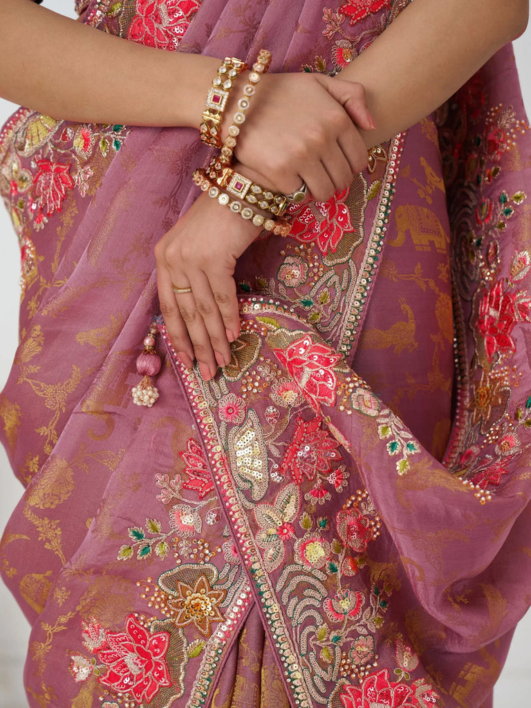 Fantastic Pink Heavy Border Work Viscose Silk Saree With Blouse