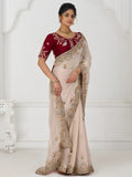 Astonishing Beige Sequins Silk Party Wear Saree With Blouse