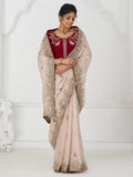 Astonishing Beige Sequins Silk Party Wear Saree With Blouse