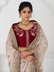 Astonishing Beige Sequins Silk Party Wear Saree With Blouse