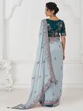 Incredible Grey Sequins Work Silk Traditional Saree With Blouse