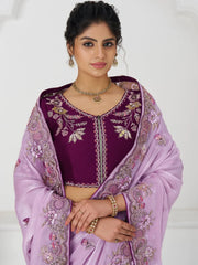 Alluring Mauve Sequins Work Silk Engagement Wear Saree With Blouse