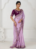Alluring Mauve Sequins Work Silk Engagement Wear Saree With Blouse
