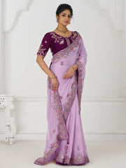 Alluring Mauve Sequins Work Silk Engagement Wear Saree With Blouse