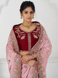 Pretty Dusty Pink Sequins Silk Wedding Wear Saree With Blouse