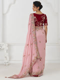 Pretty Dusty Pink Sequins Silk Wedding Wear Saree With Blouse