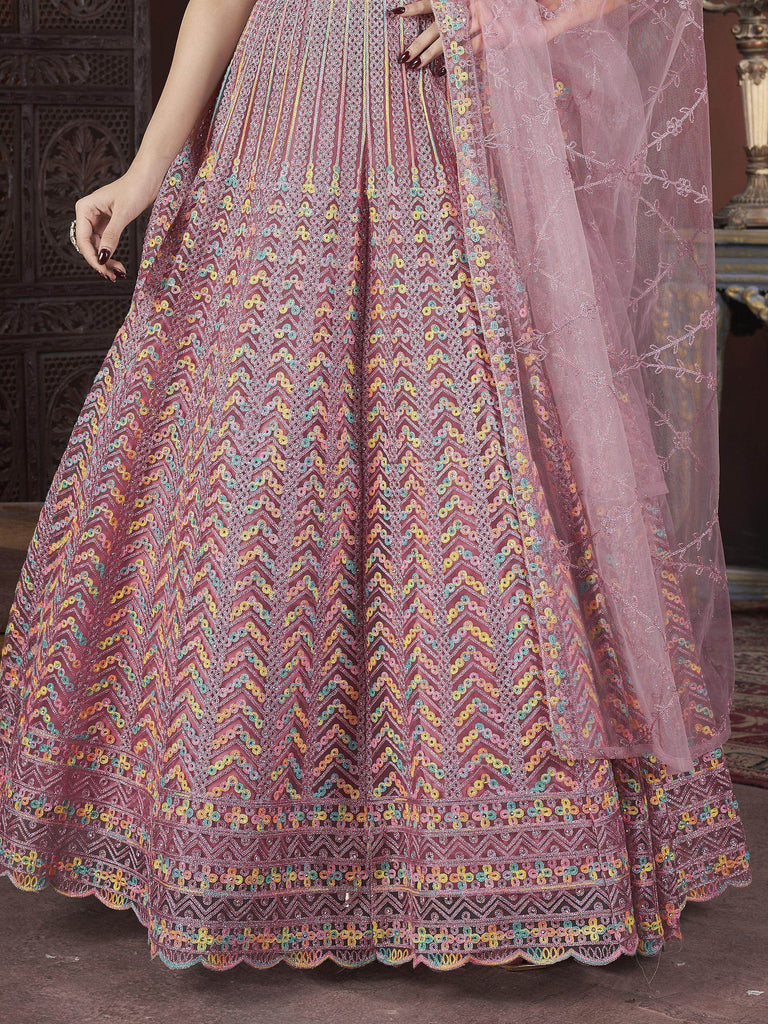 Glamorous Peach Embroidered Net Bridesmaid Gown With Dupatta