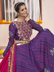 Outstanding Blue Mirror Work Rayon Navratri Wear Lehenga Choli