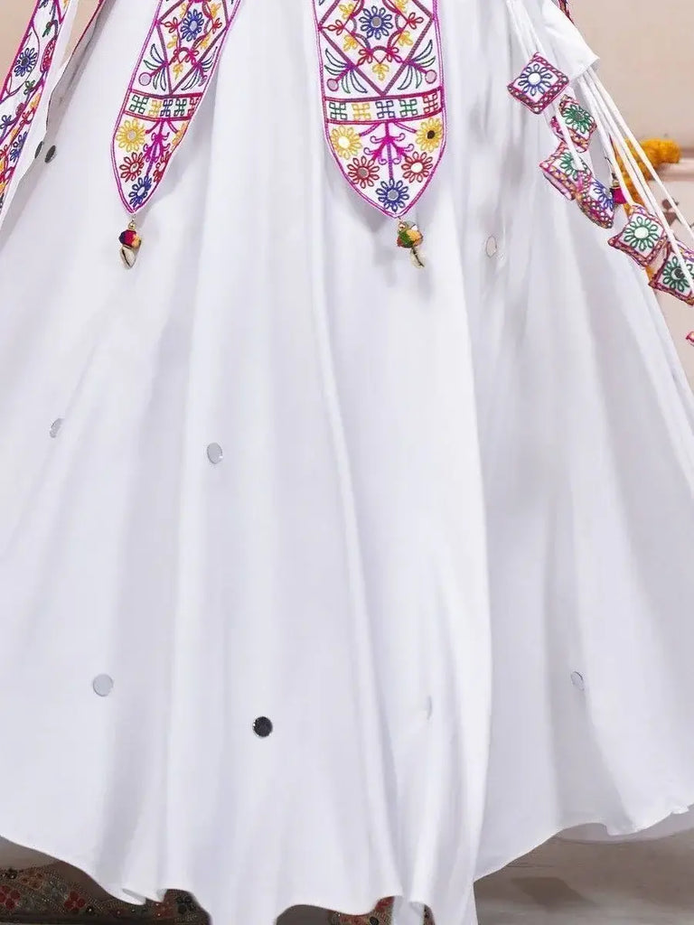 Impressive White Thread Work Rayon Navratri Lehenga Choli