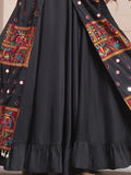 Attractive Black Mirror Work Rayon Navratri Lehenga Choli With Dupatta