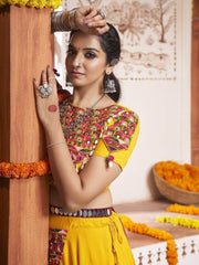Appealing yellow Thread Work Rayon Navratri Lehenga Choli