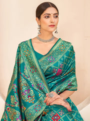 Graceful Teal Green Zari Weaving Banarasi Silk Event Wear Saree