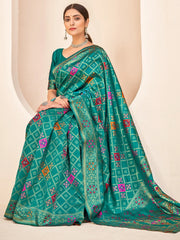 Graceful Teal Green Zari Weaving Banarasi Silk Event Wear Saree