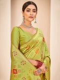 Beautiful Light Green Zari Weaving Banarasi Silk Saree With Blouse