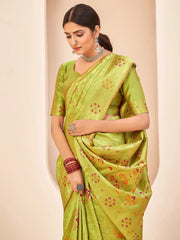 Beautiful Light Green Zari Weaving Banarasi Silk Saree With Blouse