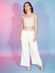 Stunning Off-White Sequins Georgette Designer Co-Ord Set With Shrug