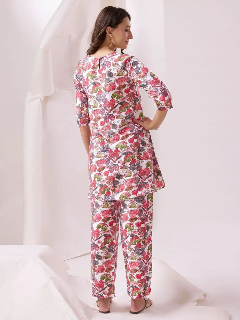 Lovely White Digital Printed Cotton Event Wear Top Palazzo Co-Ord Set