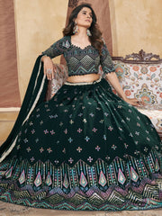 Incredible Dark Green Foil Work Georgette Mehendi Wear Lehenga Choli