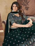 Incredible Dark Green Foil Work Georgette Mehendi Wear Lehenga Choli
