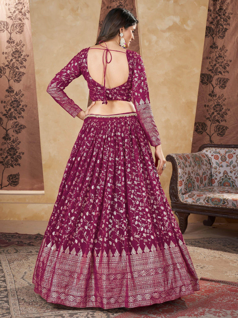 Wonderful Rani Pink Foil Work Georgette Wedding Lehenga Choli