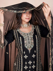 Beautiful Black Embroidered Georgette Pakistani Suit With Dupatta