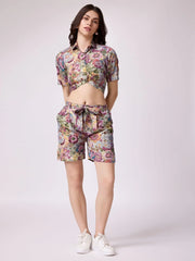 Awesome Multi-Color Floral Printed Cotton Co-Ord Set Top and Short