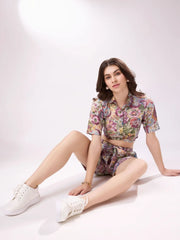 Awesome Multi-Color Floral Printed Cotton Co-Ord Set Top and Short