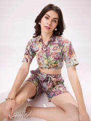 Awesome Multi-Color Floral Printed Cotton Co-Ord Set Top and Short