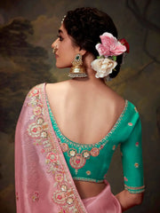 Lovable Light Pink Embroidered Organza Event Wear Saree With Blouse