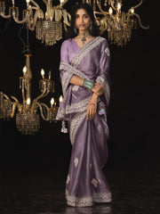 Charming Lavender Sequins Silk Reception Wear Saree With Blouse