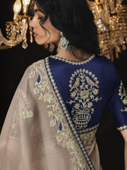 Glamorous Cream Embroidered Silk Traditional Saree With Blouse