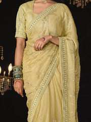 Gorgeous Yellow Sequins Silk Function Wear Saree With Blouse