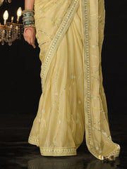 Gorgeous Yellow Sequins Silk Function Wear Saree With Blouse