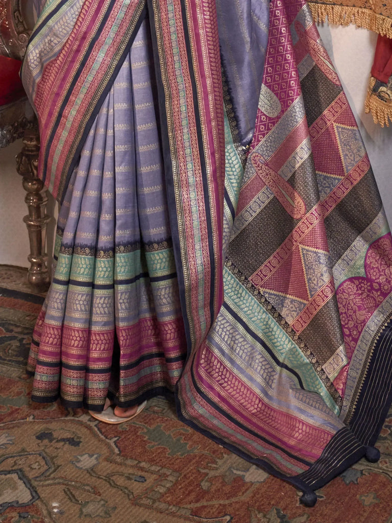 Precious Lavender Zari Weaving Silk Event Wear Saree With Blouse