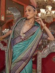 Bringing Sea Green Zari Weaving Silk Wedding Wear Saree With Blouse