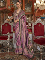 Ravishing Mauve Zari Weaving Silk Wedding Wear Saree With Blouse
