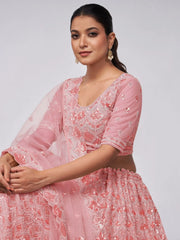 Precious Pink Heavy Sequins Net Bridesmaid Lehenga Choli With Dupatta
