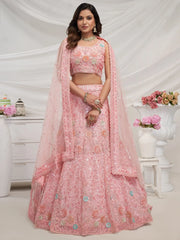 Beautiful Pink Sequins Net Engagement Wear Lehenga Choli With Dupatta