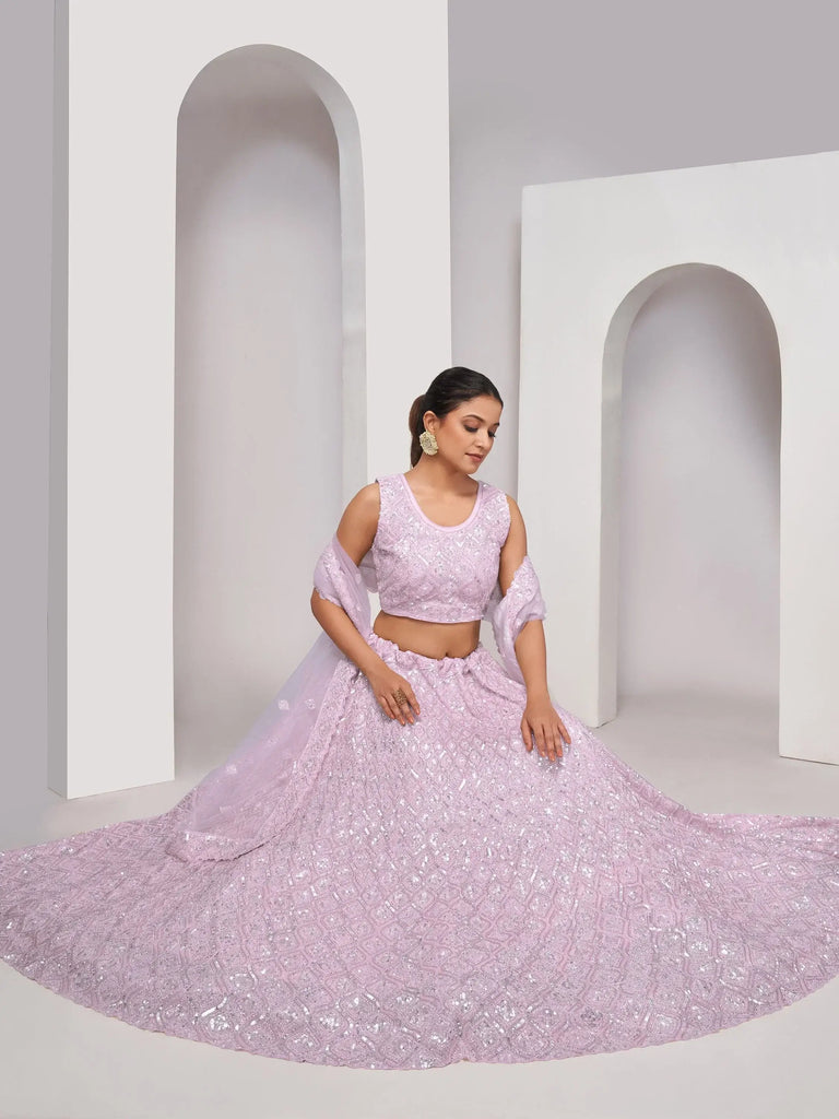 Stunning Mauve Sequins Net Reception Wear Lehenga Choli With Dupatta