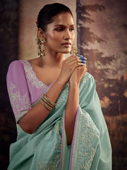 Impressive Sky Blue Zari Work Banglory Silk Event Wear Saree
