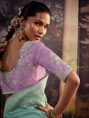 Impressive Sky Blue Zari Work Banglory Silk Event Wear Saree