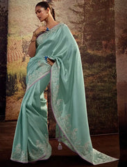 Impressive Sky Blue Zari Work Banglory Silk Event Wear Saree