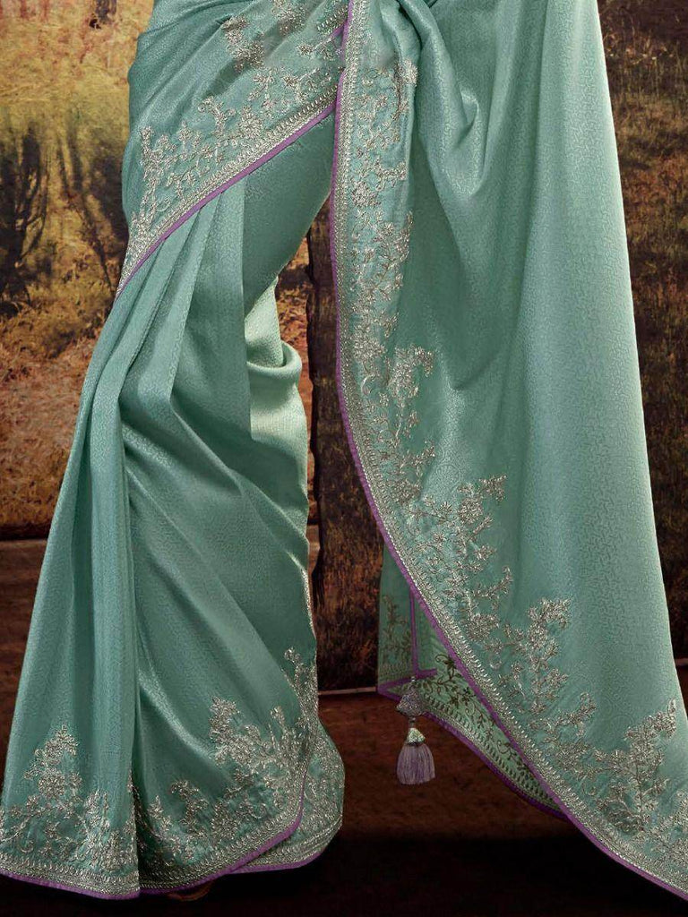 Impressive Sky Blue Zari Work Banglory Silk Event Wear Saree