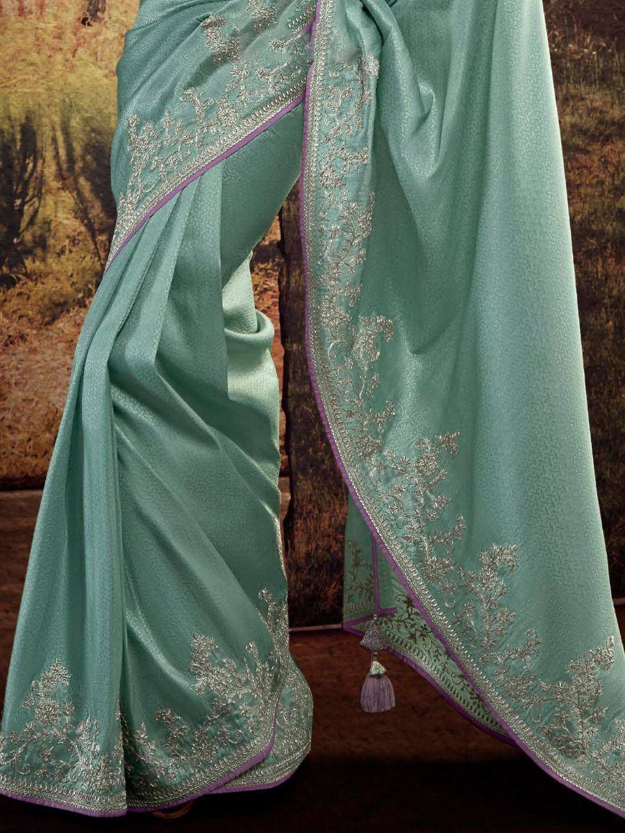Impressive Sky Blue Zari Work Banglory Silk Event Wear Saree