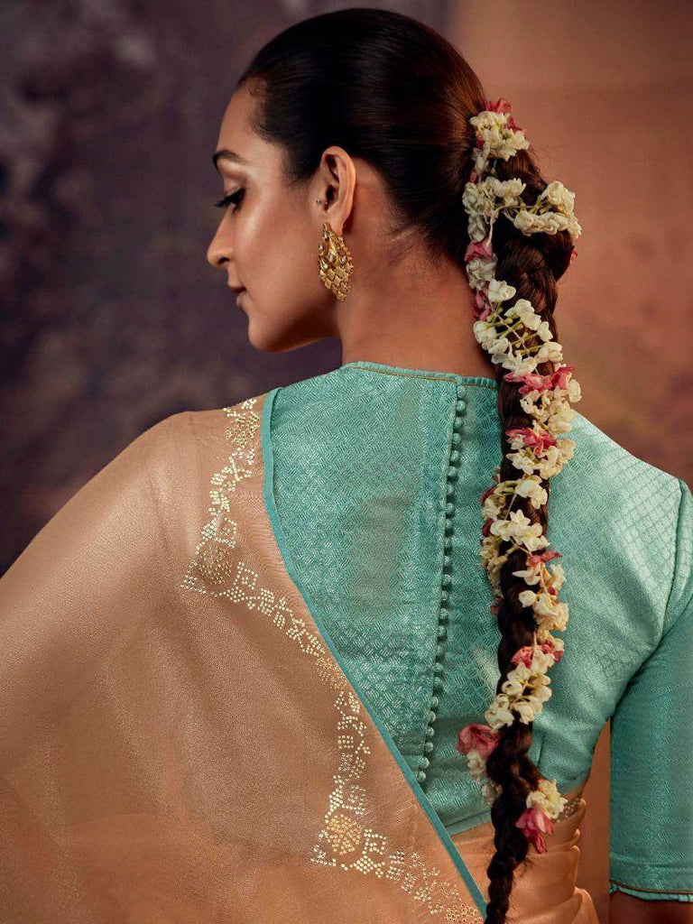Lovely Peach Banglory Silk Party Wear Saree With Blouse