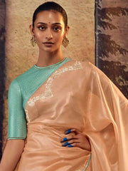 Lovely Peach Banglory Silk Party Wear Saree With Blouse