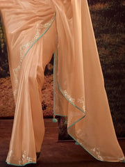 Lovely Peach Banglory Silk Party Wear Saree With Blouse