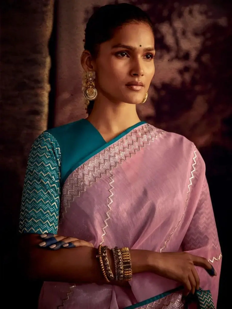 Incredible Light Pink Banglory Silk Party Wear Saree With Blouse