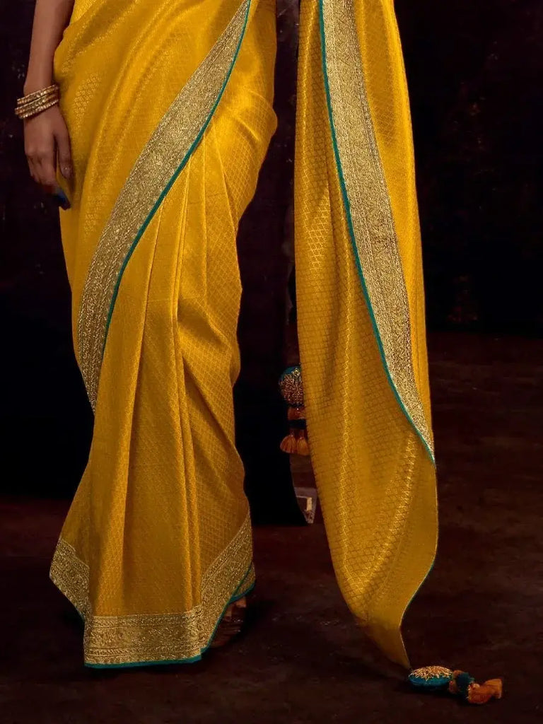 Lovely Yellow Banglory Silk Party Wear Saree With Blouse