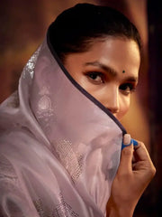 Attractive Light Pink Woven Silk Party Wear Saree With Blouse